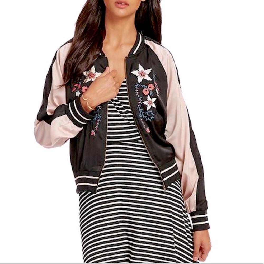 Chelsea and violet floral pink/black bomber jacket